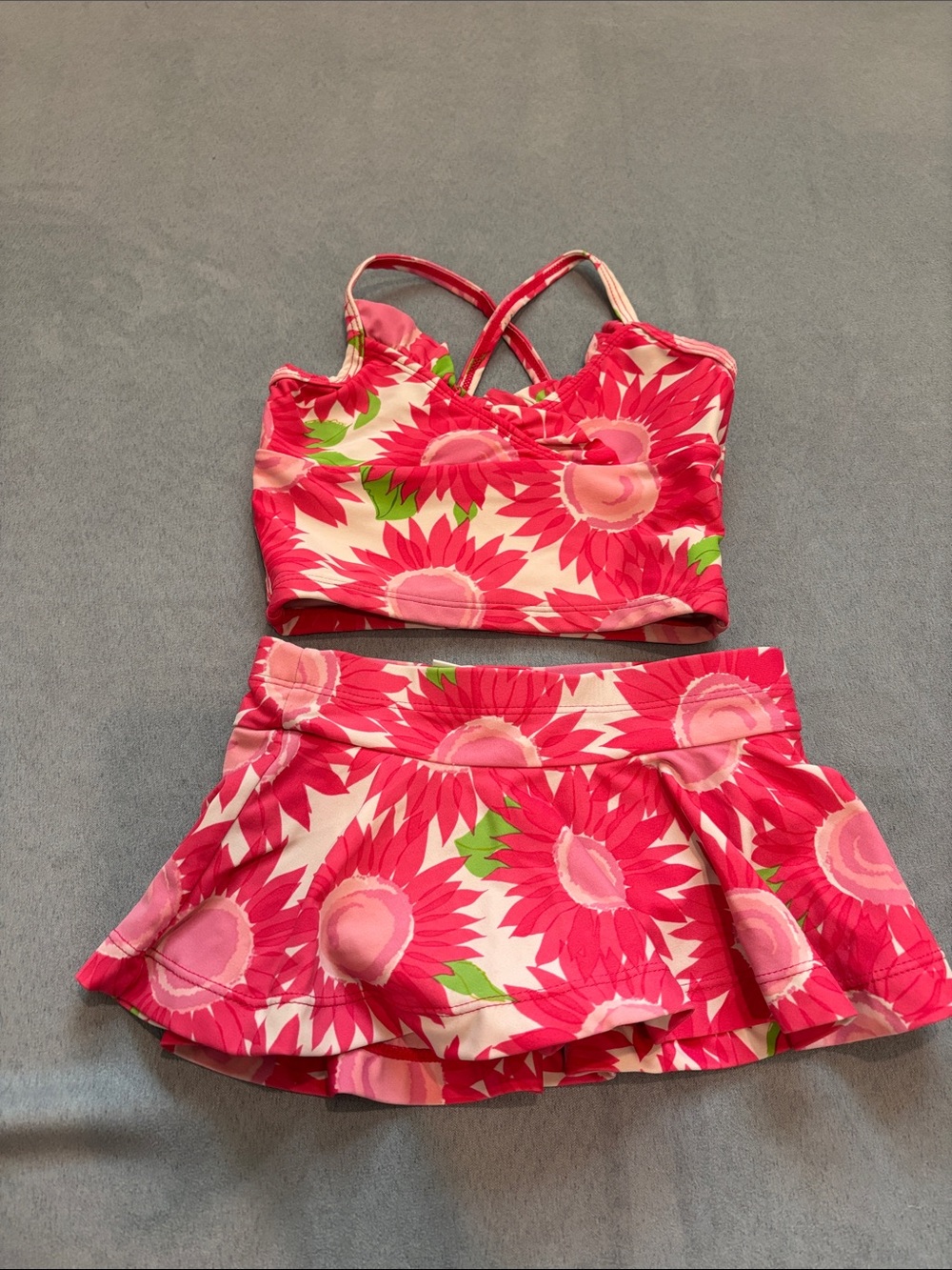 Hanna Anderson Girls Pink Floral Skort Set - size 90